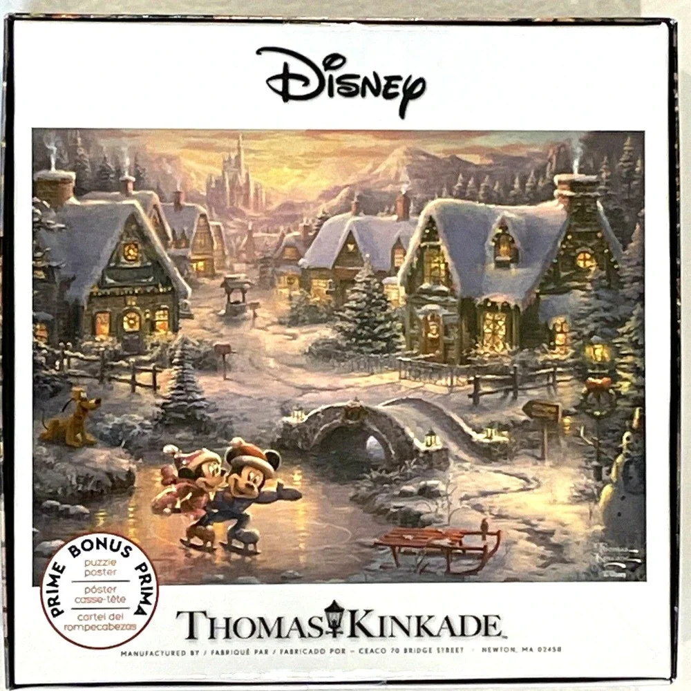 Thomas Kinkade DISNEY Mickey & Minnie Sweetheart Holiday Puzzle 1000 Piece